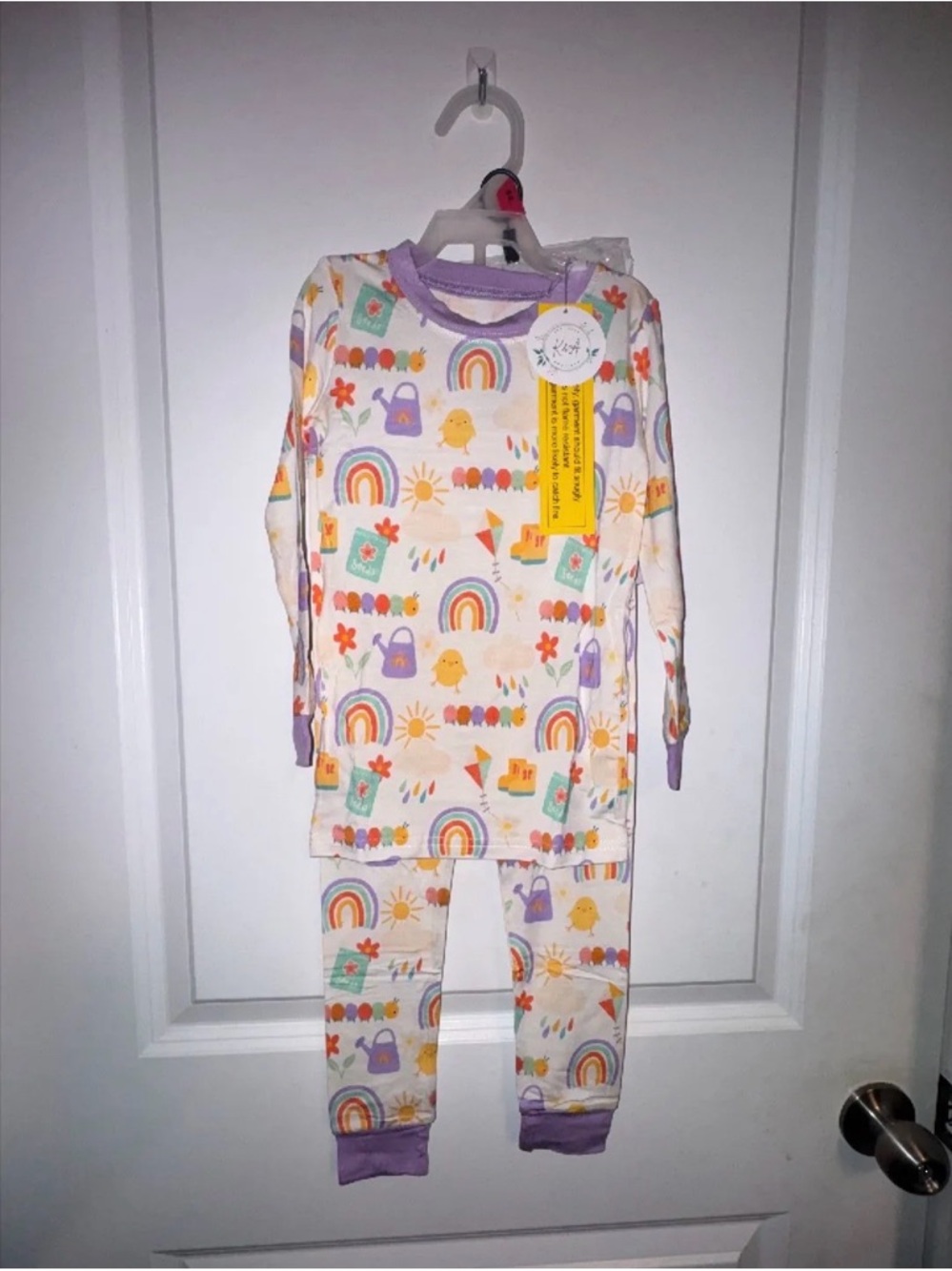Kids Bamboo Rainbow & Sunshine Pajama Set with Lavender Trim